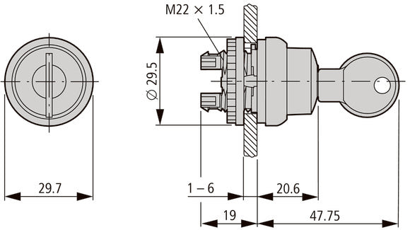 Eaton RMQ-Titan 2-Positionen Schlüsselschalter Mit Feder-Rückführung - 111790