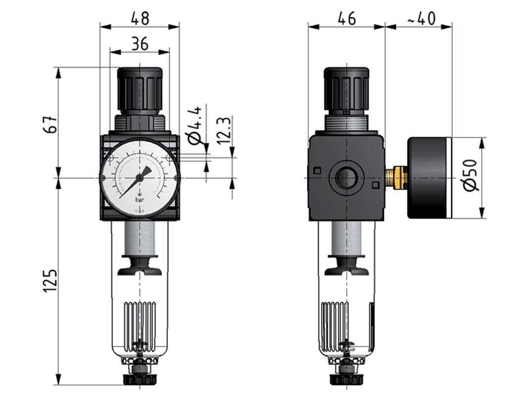 Filter-Regler G1/4'' 1600l/min 0,5-10,0bar/7-145psi Multifix 1