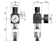 Filter-Regler G1/4'' 1600l/min 0,5-10,0bar/7-145psi Multifix 1