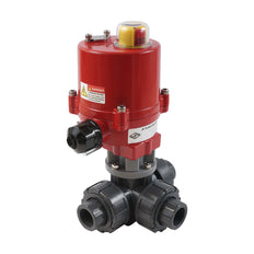 Klebemuffe 32 mm L-Anschluss 3-Wege PVC Elektrisches Kugelventil 100-240 V AC PTFE/EPDM
