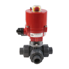 Klebemuffe 32 mm L-Anschluss 3-Wege PVC Elektrisches Kugelventil 100-240 V AC PTFE/EPDM