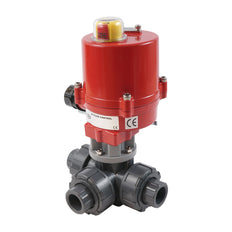 G 2 Zoll L-Anschluss 3-Wege PVC Elektrischer Kugelhahn 24 V AC/DC PTFE/EPDM