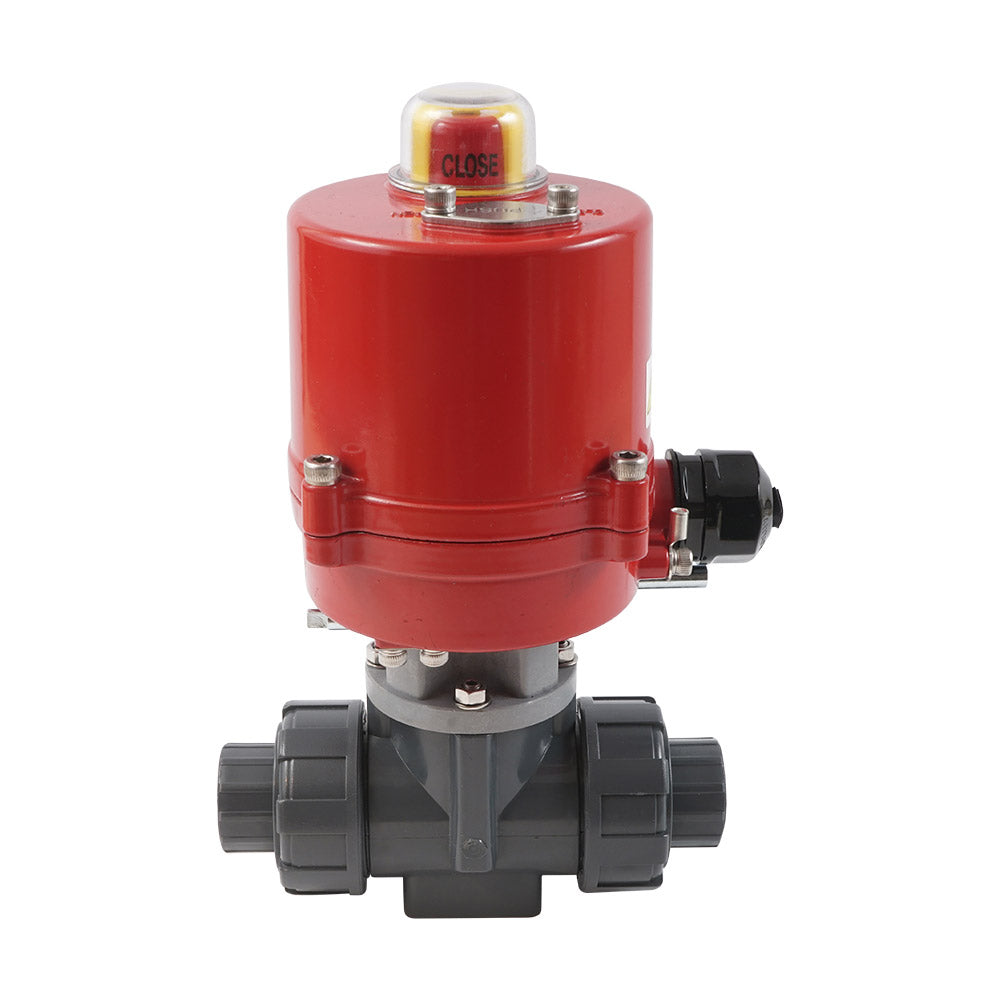 G 2 Zoll L-Anschluss 3-Wege PVC Elektrischer Kugelhahn 24 V AC/DC PTFE/EPDM