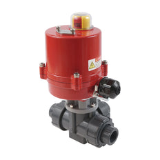 Klebemuffe 32 mm L-Anschluss 3-Wege PVC Elektrisches Kugelventil 100-240 V AC PTFE/EPDM