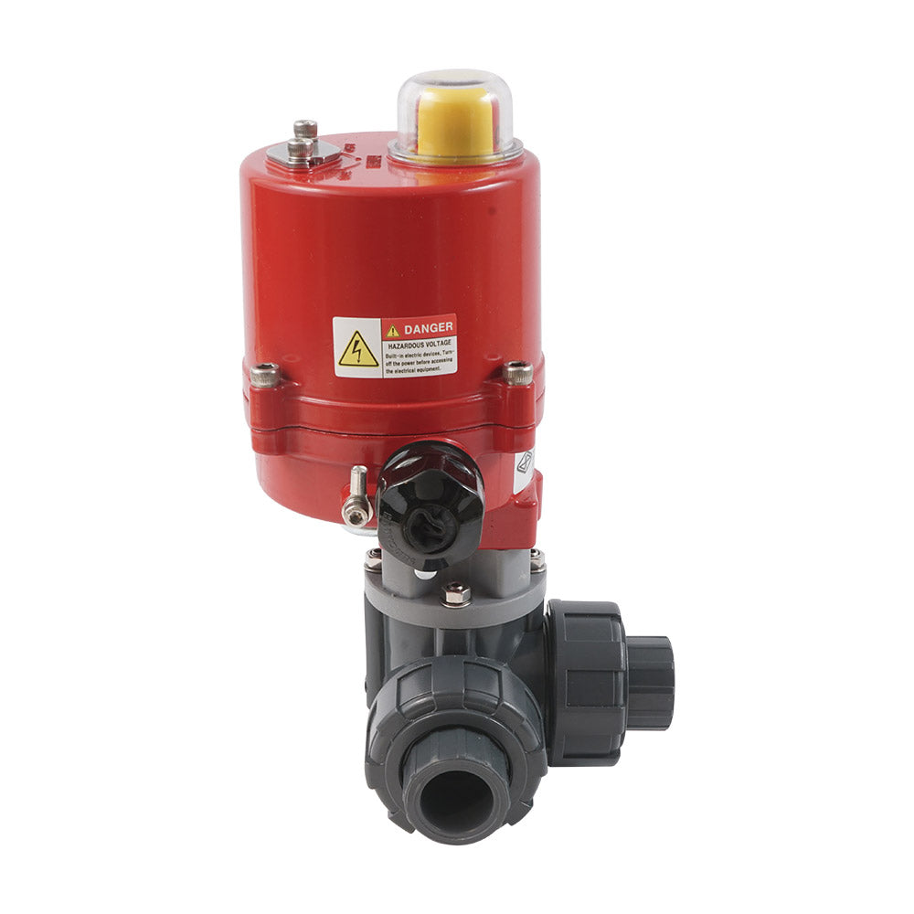 G 2 Zoll L-Anschluss 3-Wege PVC Elektrischer Kugelhahn 24 V AC/DC PTFE/EPDM