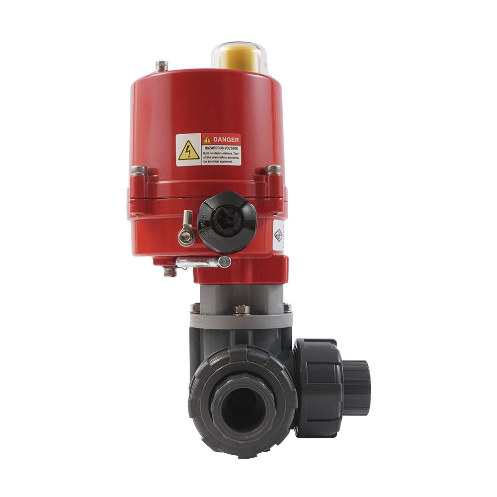 G 2 Zoll L-Anschluss 3-Wege PVC Elektrischer Kugelhahn 24 V AC/DC PTFE/EPDM