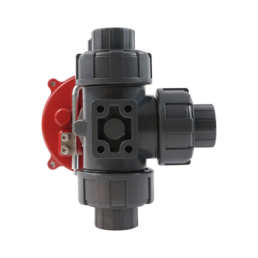 Klebemuffe 32 mm L-Anschluss 3-Wege PVC Elektrisches Kugelventil 100-240 V AC PTFE/EPDM