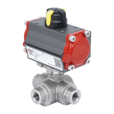Rp 1 1/4'' L-Port 3-Wege Pneumatischer Edelstahl-Kugelhahn Doppeltwirkend