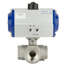 G1-1/2'' 3-Wege T-Anschluss Edelstahl Pneumatischer Kugelhahn Feder offen - BL3SA