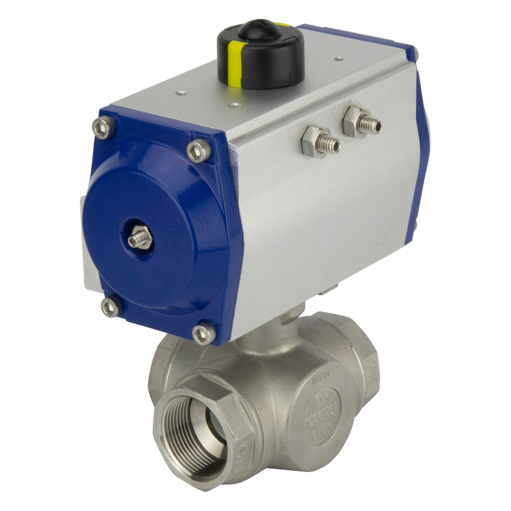 G1-1/2'' 3-Wege T-Anschluss Edelstahl Pneumatischer Kugelhahn Feder offen - BL3SA