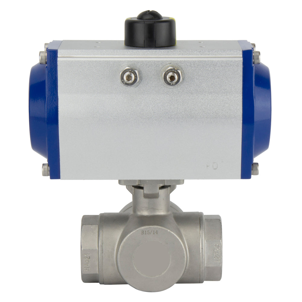 G1-1/2'' 3-Wege T-Anschluss Edelstahl Pneumatischer Kugelhahn Feder offen - BL3SA