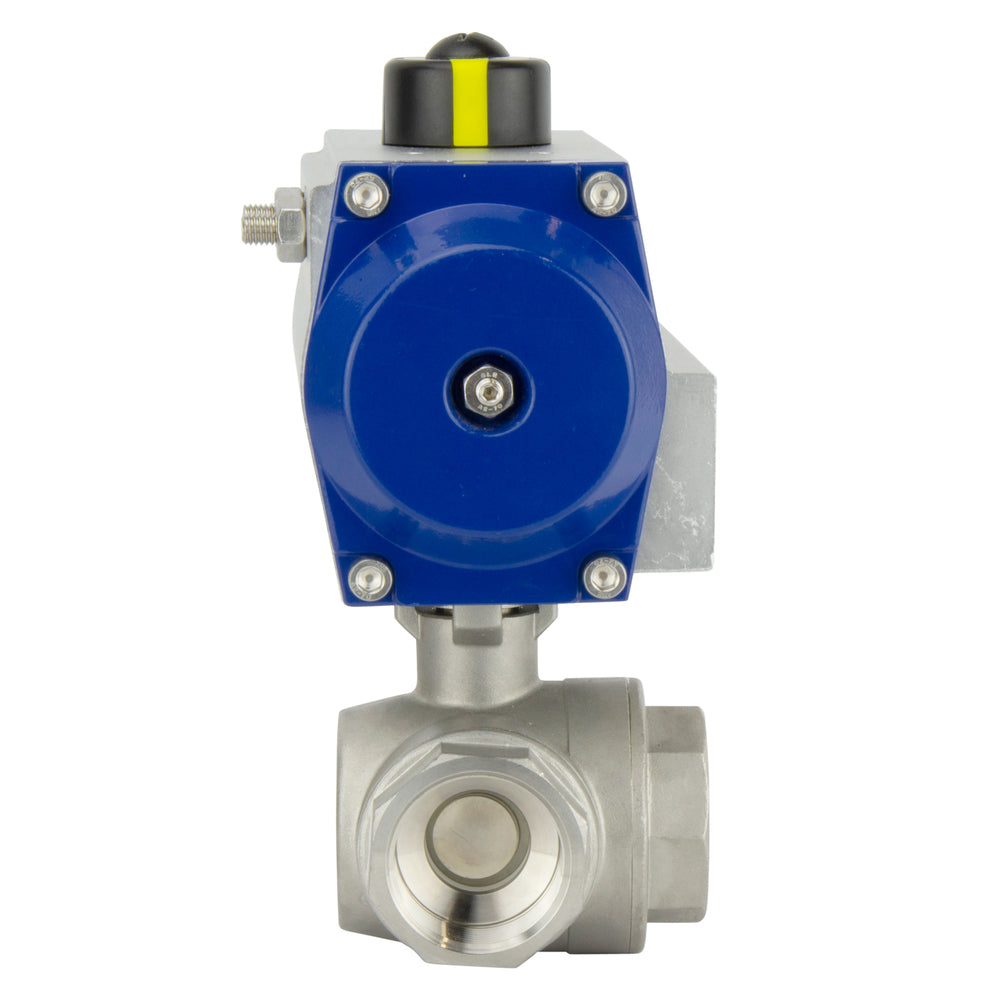 G1-1/2'' 3-Wege T-Anschluss Edelstahl Pneumatischer Kugelhahn Feder offen - BL3SA