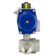 G1-1/2'' 3-Wege T-Anschluss Edelstahl Pneumatischer Kugelhahn Feder offen - BL3SA