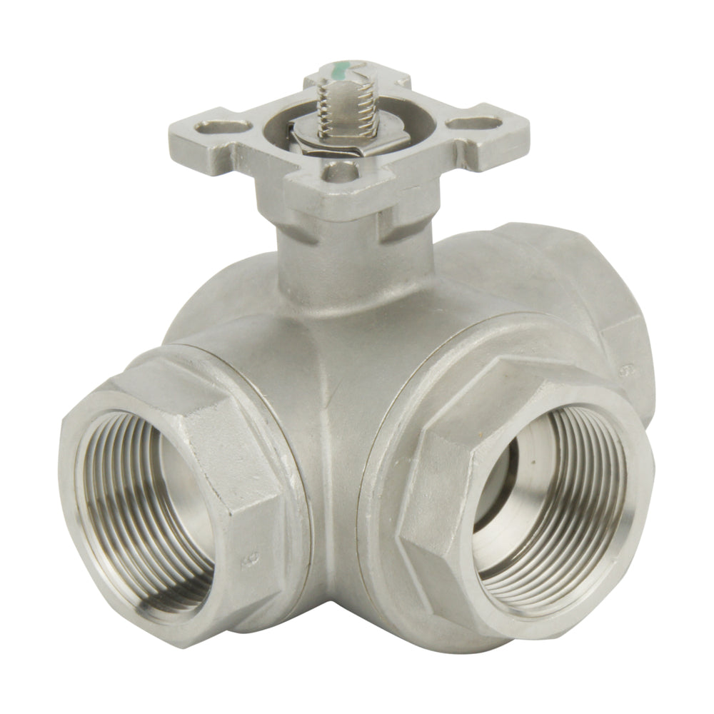 G1-1/2'' 3-Wege T-Anschluss Edelstahl Pneumatischer Kugelhahn Feder offen - BL3SA