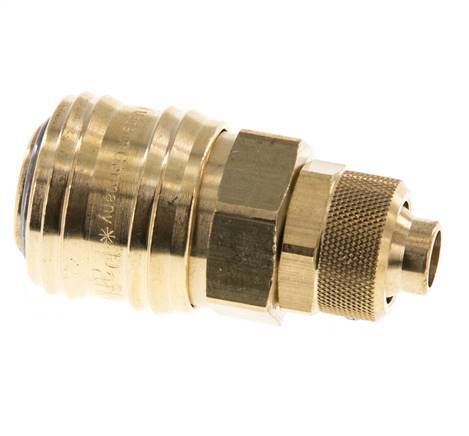 Messing DN 7,2 (Euro) Luftkupplung Muffe 9x12 mm Überwurfmutter Doppelabsperrung