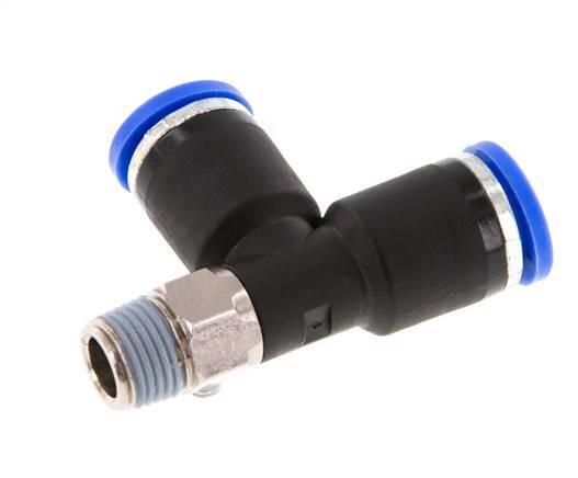 8mm x R1/8'' rechtwinkliges T-Stück Steckverschraubung mit Außengewinde Messing/PA 66 NBR drehbar [2 Stück]