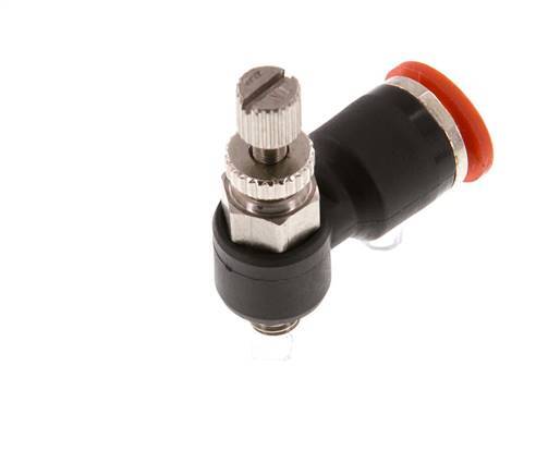 Durchflussregelung Schalldämpfer Meter-In Winkel 6 mm - M5 Messing/PA 66