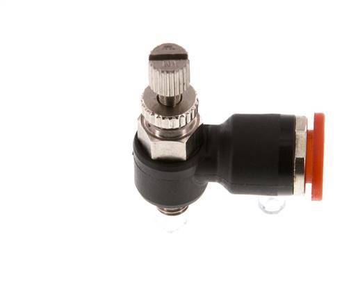 Durchflussregelung Schalldämpfer Meter-In Winkel 6 mm - M5 Messing/PA 66