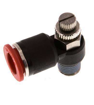 Durchflussregelung Schalldämpfer Meter-In Winkel 12 mm - R1/4'' Messing/PA 66