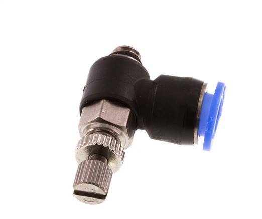 Durchflussregelungs-Schalldämpfer Abgangswinkel 6 mm - M5 Messing/PBT