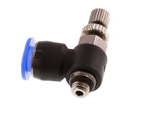 Durchflussregelungs-Schalldämpfer Abgangswinkel 6 mm - M5 Messing/PBT