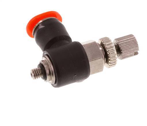 Durchflussregelung Schalldämpfer Meter-In-Winkelstück 4 mm - M3 Messing/PBT