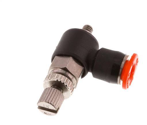 Durchflussregelung Schalldämpfer Meter-In-Winkelstück 4 mm - M3 Messing/PBT