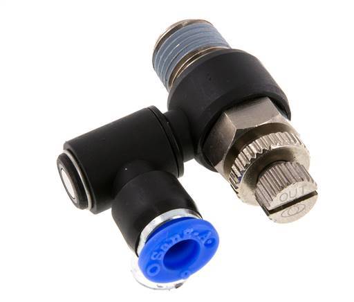 Durchflussregelung Schalldämpfer Meter-Out drehbar 6 mm - R1/4'' Messing/PA 66