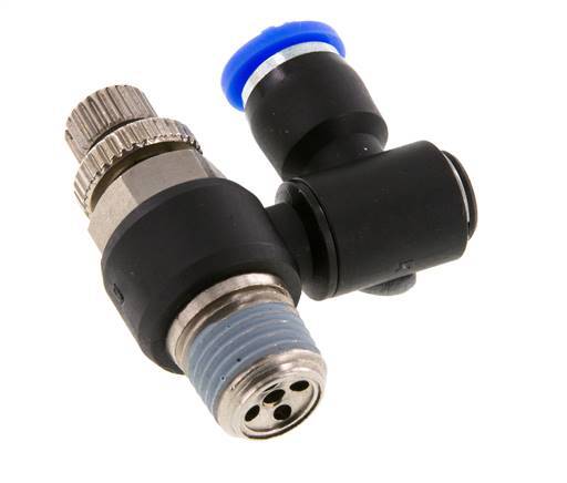 Durchflussregelung Schalldämpfer Meter-Out drehbar 6 mm - R1/4'' Messing/PA 66