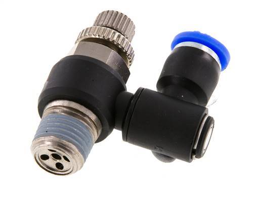 Durchflussregelung Schalldämpfer Meter-Out drehbar 6 mm - R1/4'' Messing/PA 66