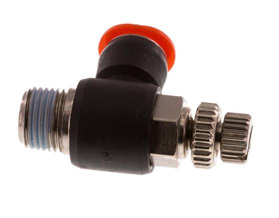 Durchflussregelung Schalldämpfer Meter-In Winkel 6 mm - R1/8'' Messing/PBT