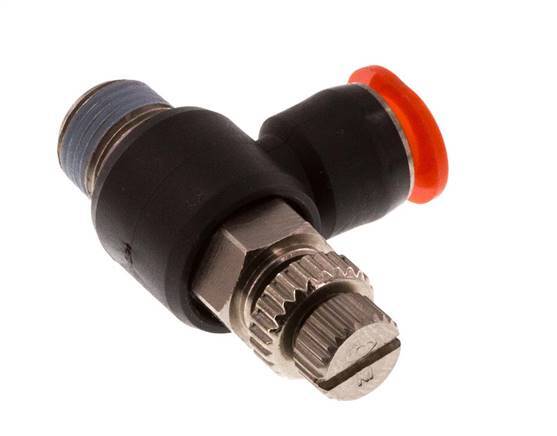 Durchflussregelung Schalldämpfer Meter-In Winkel 6 mm - R1/8'' Messing/PBT