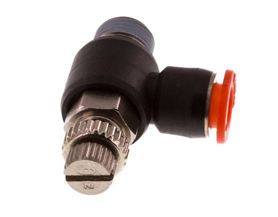 Durchflussregelung Schalldämpfer Meter-In Winkel 6 mm - R1/8'' Messing/PBT