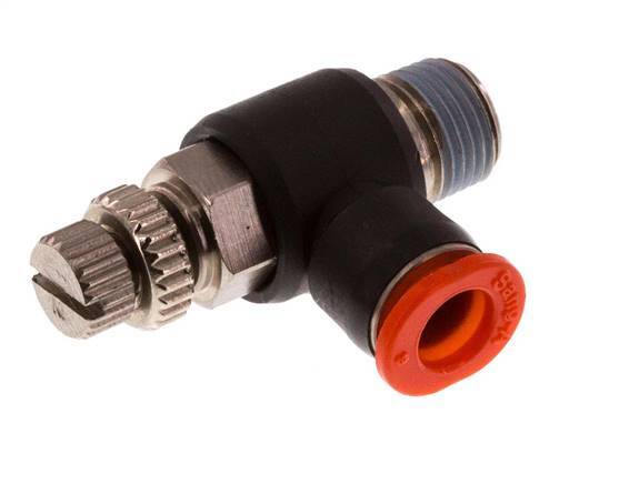 Durchflussregelung Schalldämpfer Meter-In Winkel 6 mm - R1/8'' Messing/PBT