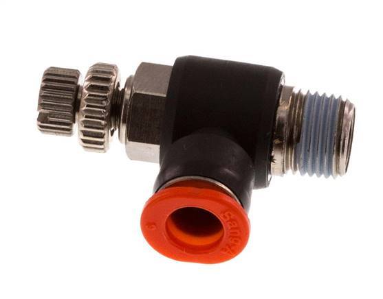 Durchflussregelung Schalldämpfer Meter-In Winkel 6 mm - R1/8'' Messing/PBT