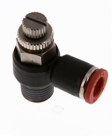 Durchflussregelung Schalldämpfer Meter-In Winkel 8 mm - R1/4'' Messing/PA 66