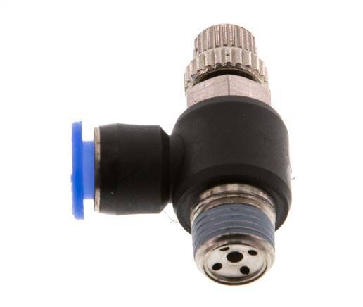 Durchflussregelungs-Schalldämpfer Abflusswinkel 6 mm - R1/8'' Messing/PBT