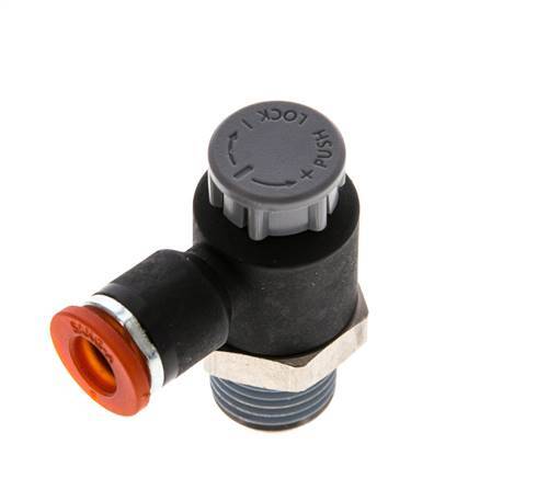 Durchflussregelventil Meter-In-Winkelstück 6 mm - R1/4'' Messing/PA 66 Sicherungsmutter