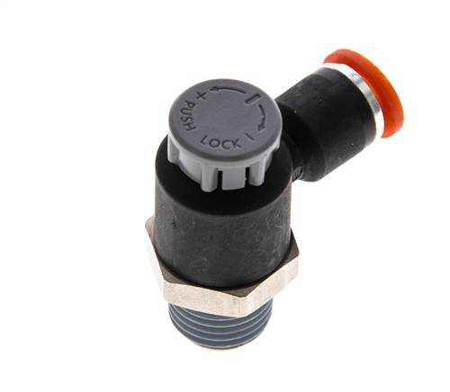 Durchflussregelventil Meter-In-Winkelstück 6 mm - R1/4'' Messing/PA 66 Sicherungsmutter