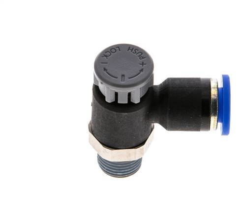 Durchflussregelventil Abgangswinkel 6 mm - R1/8'' Messing/PA 66 Sicherungsmutter