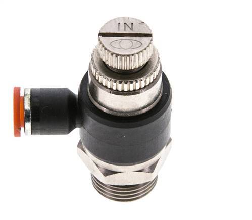 Durchflussregelung Schalldämpfer Meter-In Winkel 6 mm - G3/8'' Messing/PA 66