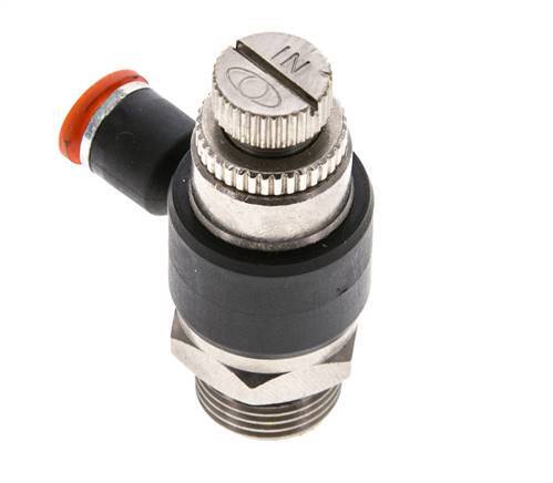 Durchflussregelung Schalldämpfer Meter-In Winkel 6 mm - G3/8'' Messing/PA 66