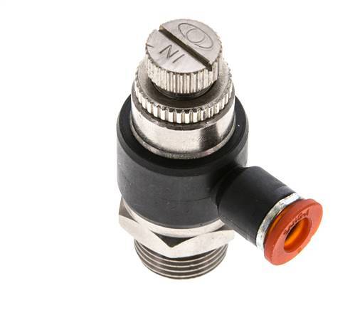 Durchflussregelung Schalldämpfer Meter-In Winkel 6 mm - G3/8'' Messing/PA 66