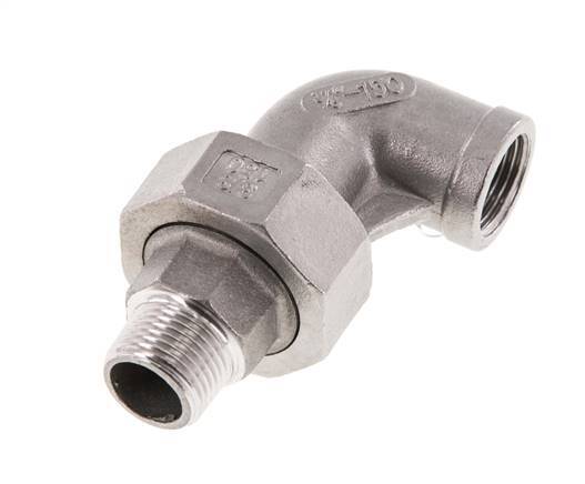 90 Grad abgewinkelter Verschraubungsanschluss 3/8'' Außengewinde R x Innengewinde Rp Edelstahl Flachdichtung PTFE 16bar (224.8psi)