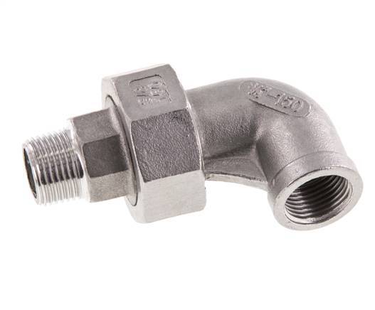 90 Grad abgewinkelter Verschraubungsanschluss 3/8'' Außengewinde R x Innengewinde Rp Edelstahl Flachdichtung PTFE 16bar (224.8psi)