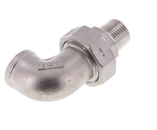 90 Grad abgewinkelter Verschraubungsstutzen 1/2'' Außengewinde R x Innengewinde Rp Edelstahl Flachdichtung PTFE 16bar (224.8psi)