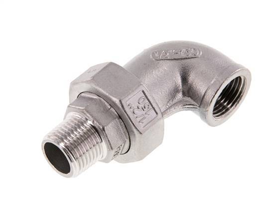 90 Grad abgewinkelter Verschraubungsstutzen 1/2'' Außengewinde R x Innengewinde Rp Edelstahl Flachdichtung PTFE 16bar (224.8psi)