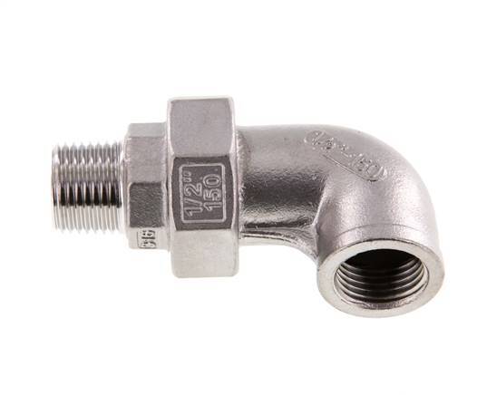 90 Grad abgewinkelter Verschraubungsstutzen 1/2'' Außengewinde R x Innengewinde Rp Edelstahl Flachdichtung PTFE 16bar (224.8psi)