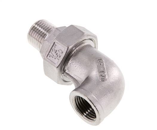 90 Grad abgewinkelter Verschraubungsstutzen 1/2'' Außengewinde R x Innengewinde Rp Edelstahl Flachdichtung PTFE 16bar (224.8psi)