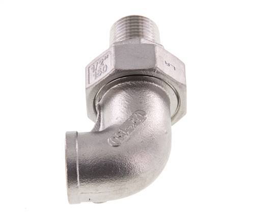 90 Grad abgewinkelter Verschraubungsstutzen 1/2'' Außengewinde R x Innengewinde Rp Edelstahl Flachdichtung PTFE 16bar (224.8psi)